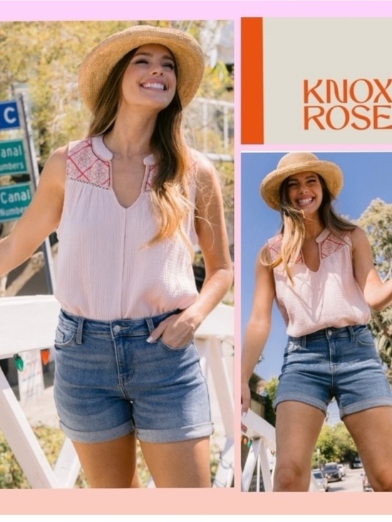 Knox Rose Tops - Knox Rose 2X Pink Embroidered Gauze Sleeveless Boho Tank Top NWT